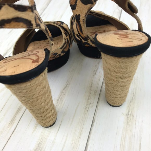 Sam Edelman Animal Print Leopard Print Leather Calf Fur Platform Heels Size 6.5 - Picture 9 of 16